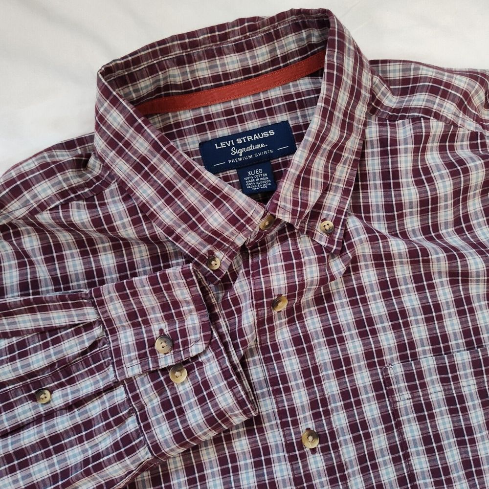 Levi Strauss Signature Premium Shirts Plaid‎ Oxford Long Sleeve Size XL